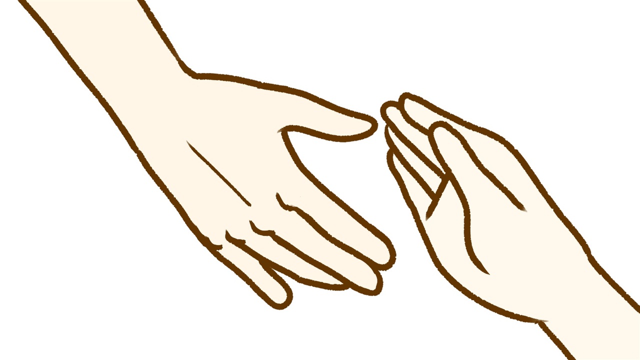 手と手。