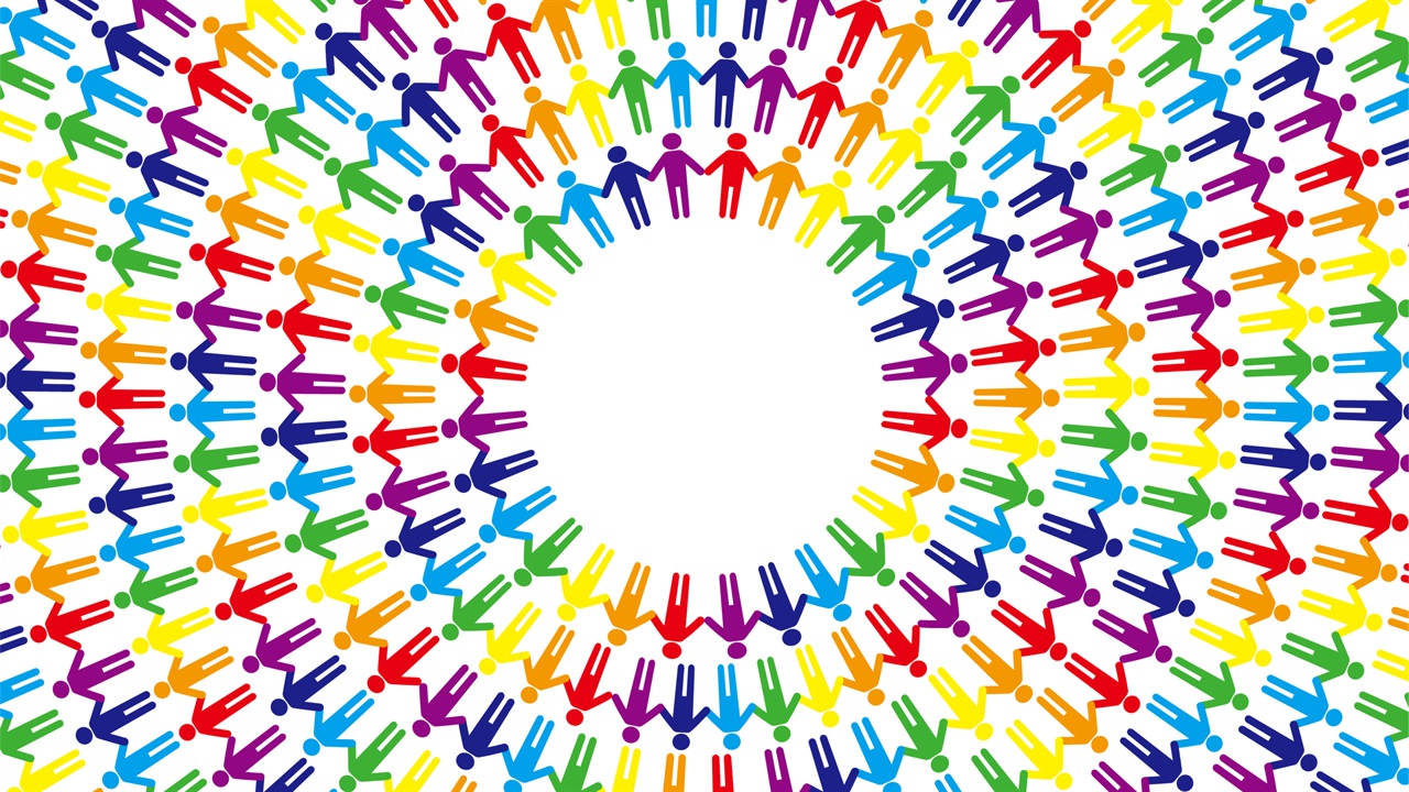 カラフルなフレーム　ピクト　手つなぎ